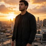 Confident person standing tall with bold posture at sunset, for attitude quotes