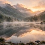Sunrise over a calm mountain lake, for life quotes